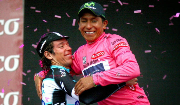 Rigoberto Urán (segundo) y Nairo Quintana (campeón), candidatos en la categoría élite por su brillante desempeño en el Giro de Italia.